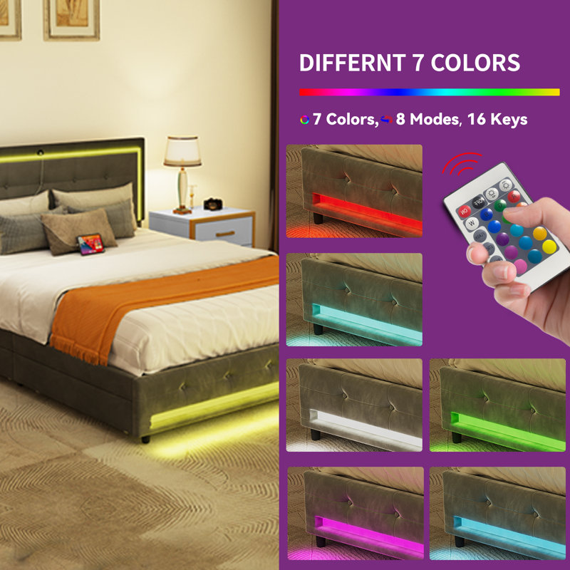 Brayden Studio® Queen Upholstered Storage Bed with Lighted Headboard